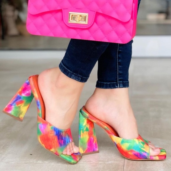 Square Toe Triangle Heel Mules in Multi - Picture 5 of 5